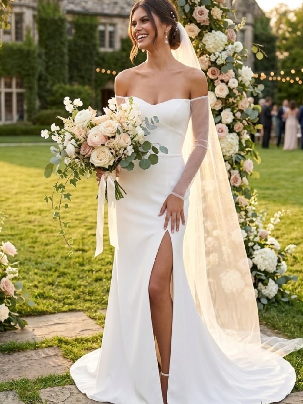 NEW Lulus Eternally Beloved Off-Shoulder White Evening Beaded Gown Sz XL